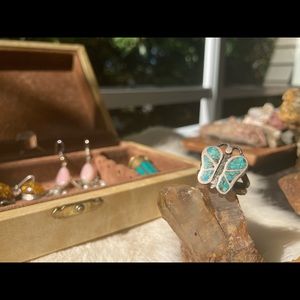 Turquoise inlay butterfly ring